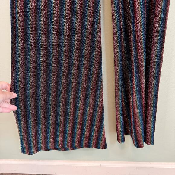 Fashion Nova Jumpsuit M Disco Metallic Rainbow Striped Sparkle Retro Party Black - Picture 6 of 8